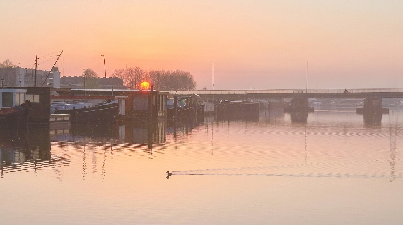 Sunset over the IJ in Amsterdam